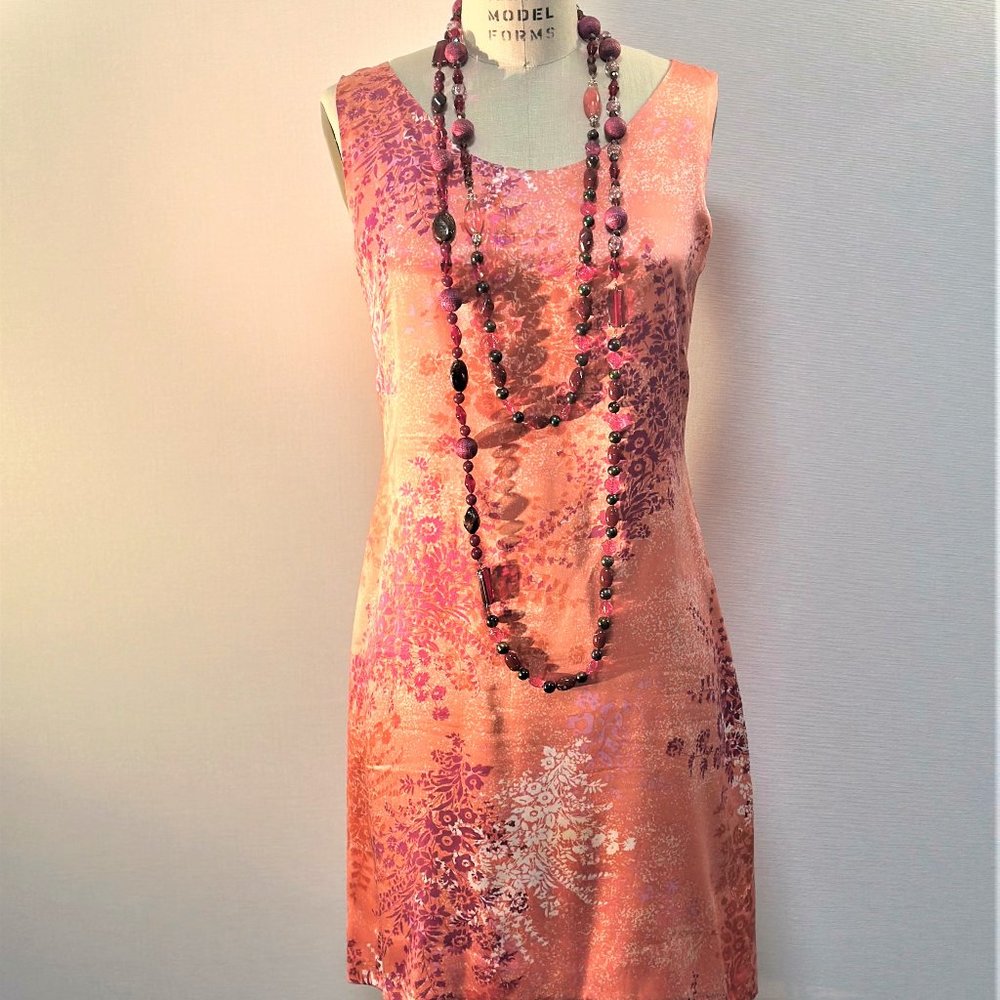 100% SILK CHARMESE FLORAL PRINT SHEATH DRESS